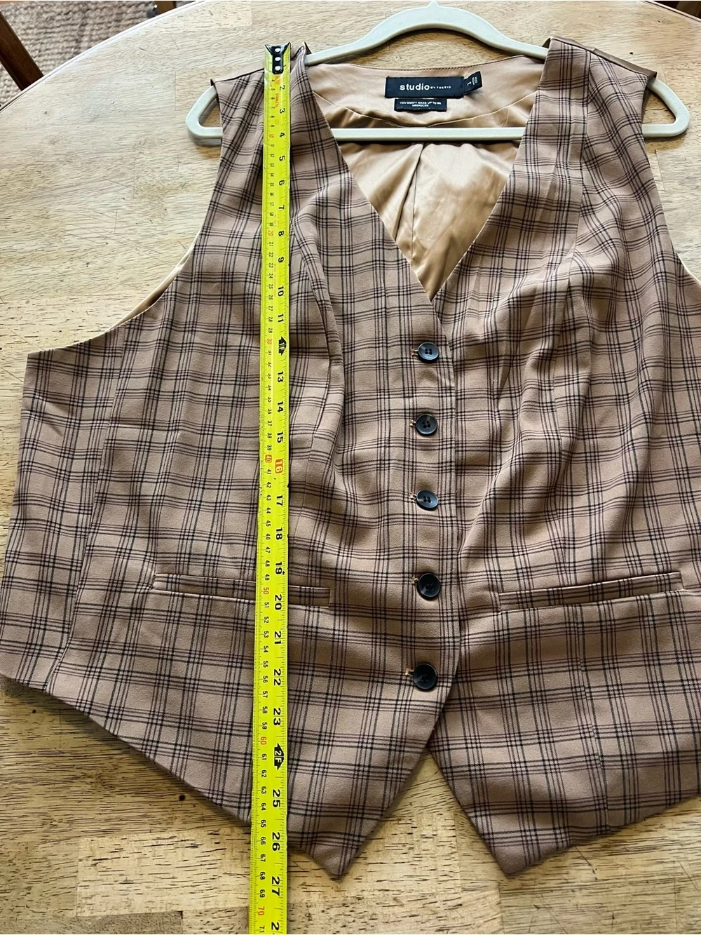 Studio by Torrid Satin-Look Camel Plaid Vest